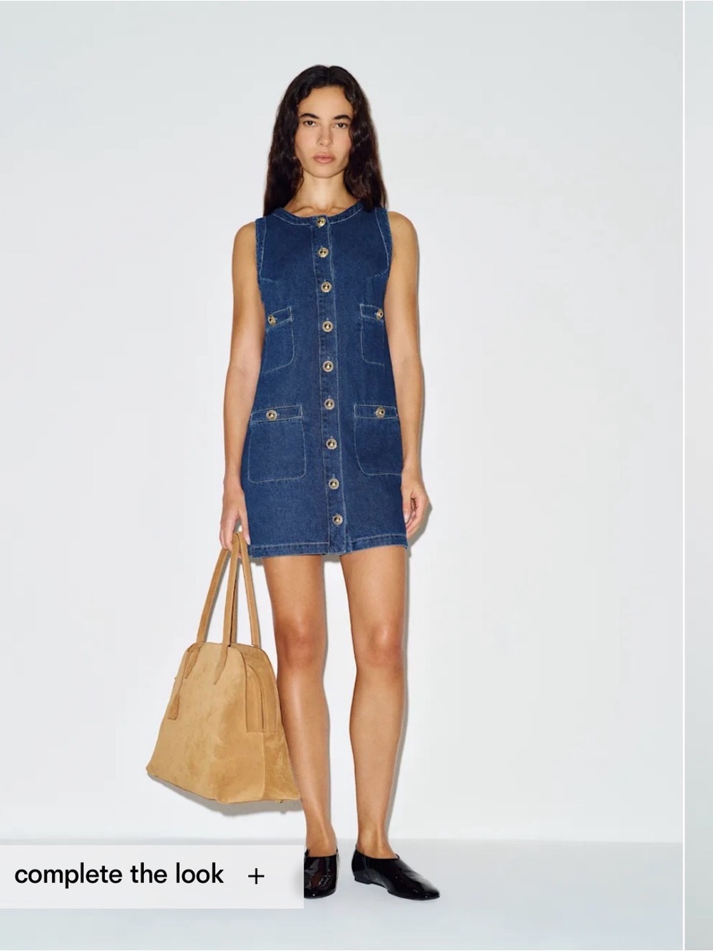 Reformation Dark Blue Denim Button-Front Mini Tropez Dress